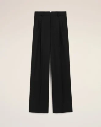 Black Wool Straight Trousers