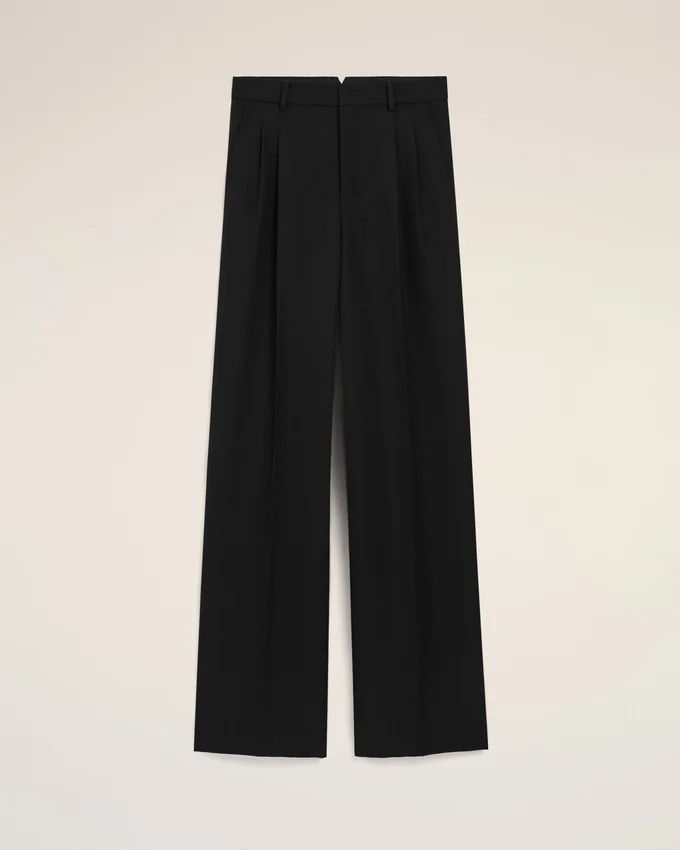 Black Wool Straight Trousers Black Wool Straight Trousers