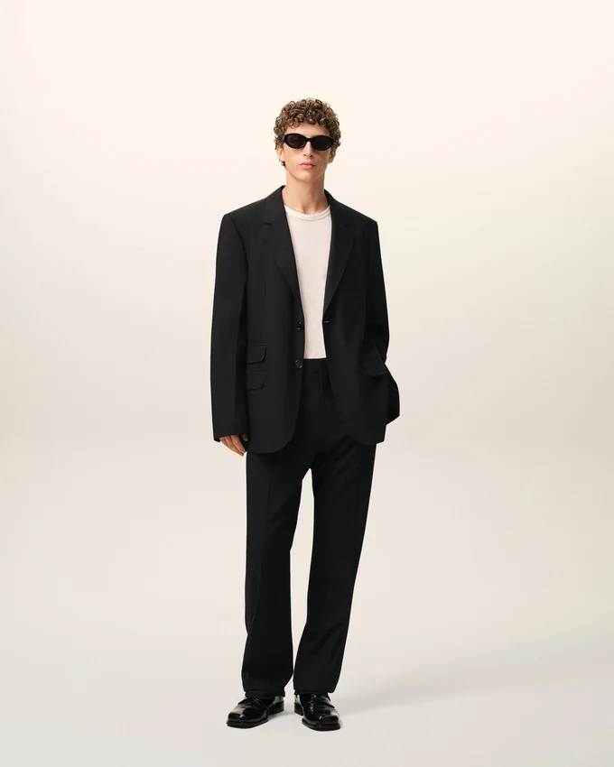 Black Wool Straight Trousers Black Wool Straight Trousers