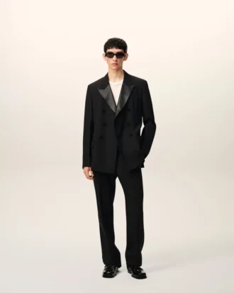 Black Wool Straight Trousers