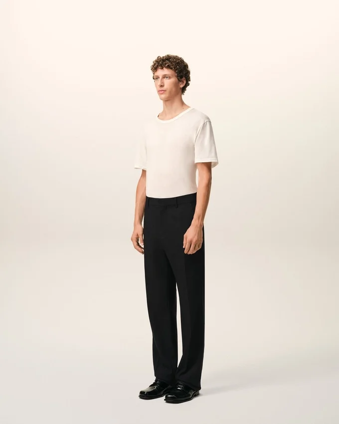 Black Wool Straight Trousers Black Wool Straight Trousers