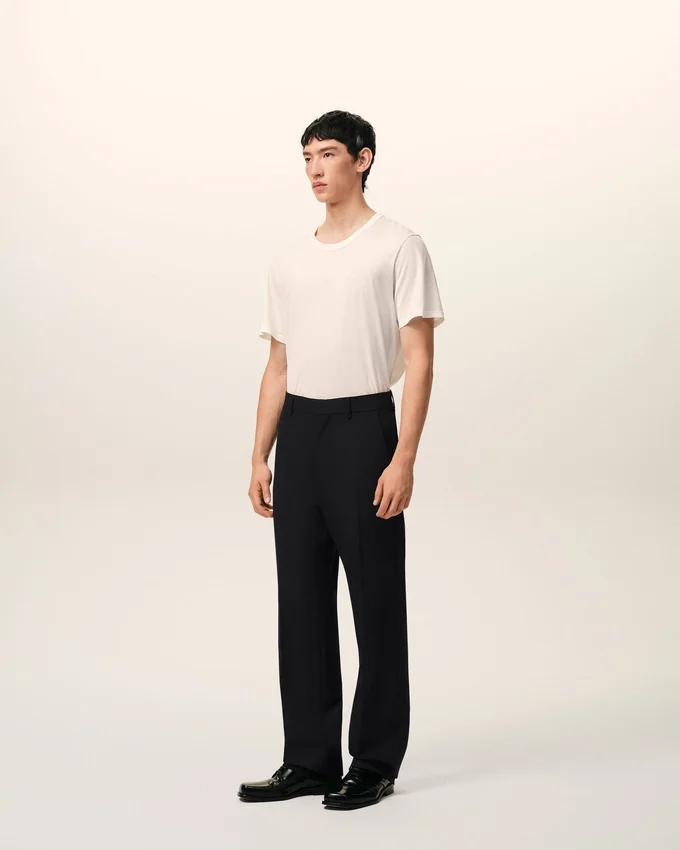 Black Wool Straight Trousers Black Wool Straight Trousers