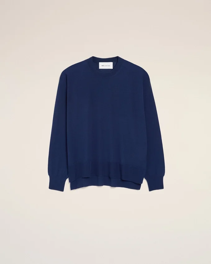 Bleu Thin Wool Crewneck Ami De Coeur Sweater Bleu Thin Wool Crewneck Ami De Coeur Sweater