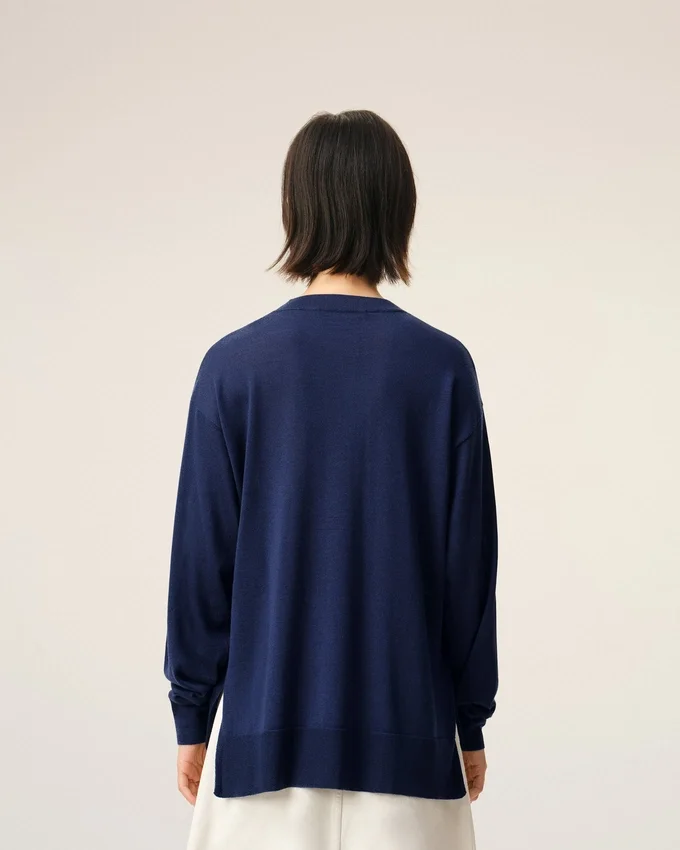 Bleu Thin Wool Crewneck Ami De Coeur Sweater Bleu Thin Wool Crewneck Ami De Coeur Sweater