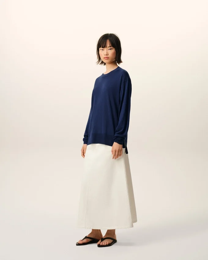 Bleu Thin Wool Crewneck Ami De Coeur Sweater Bleu Thin Wool Crewneck Ami De Coeur Sweater