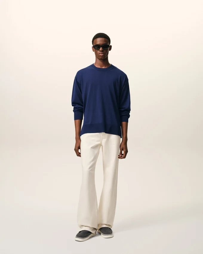 Bleu Thin Wool Crewneck Ami De Coeur Sweater Bleu Thin Wool Crewneck Ami De Coeur Sweater