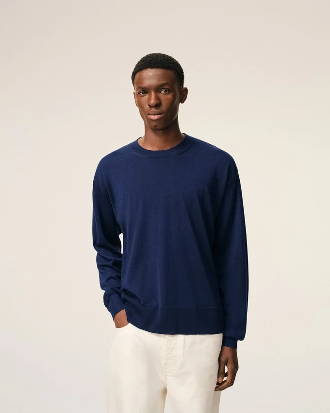 Bleu Thin Wool Crewneck Ami De Coeur Sweater Bleu Thin Wool Crewneck Ami De Coeur Sweater