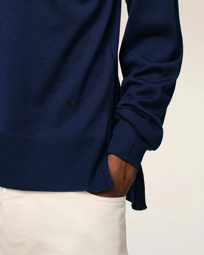 Bleu Thin Wool Crewneck Ami De Coeur Sweater Bleu Thin Wool Crewneck Ami De Coeur Sweater