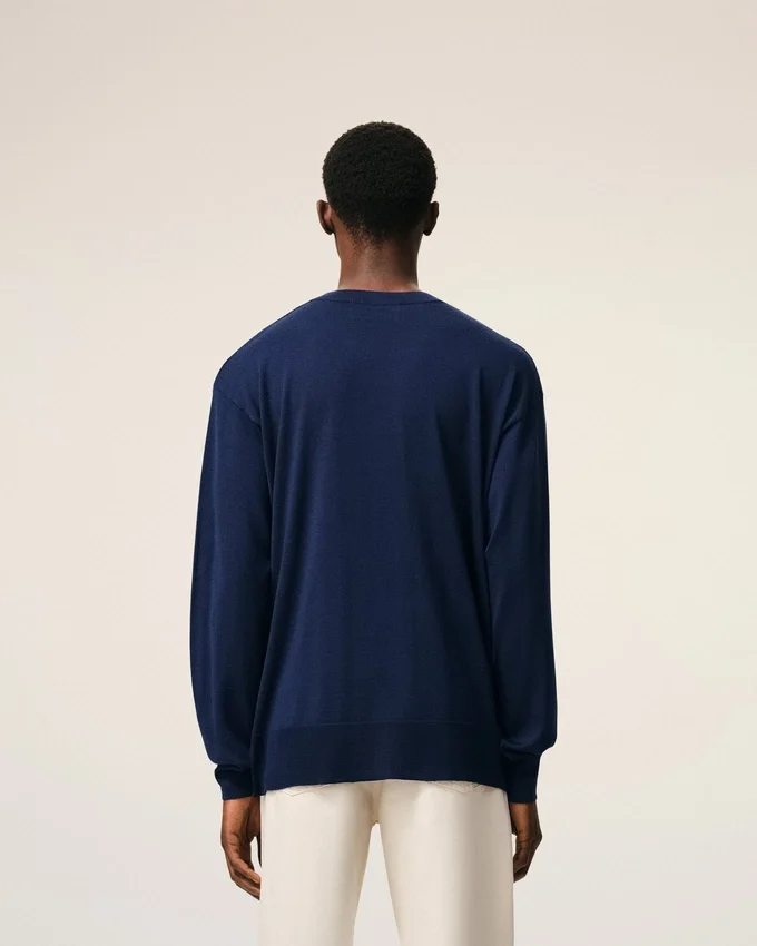 Bleu Thin Wool Crewneck Ami De Coeur Sweater Bleu Thin Wool Crewneck Ami De Coeur Sweater