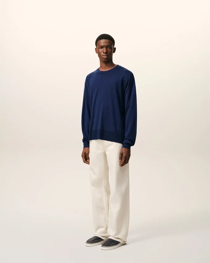 Bleu Thin Wool Crewneck Ami De Coeur Sweater Bleu Thin Wool Crewneck Ami De Coeur Sweater