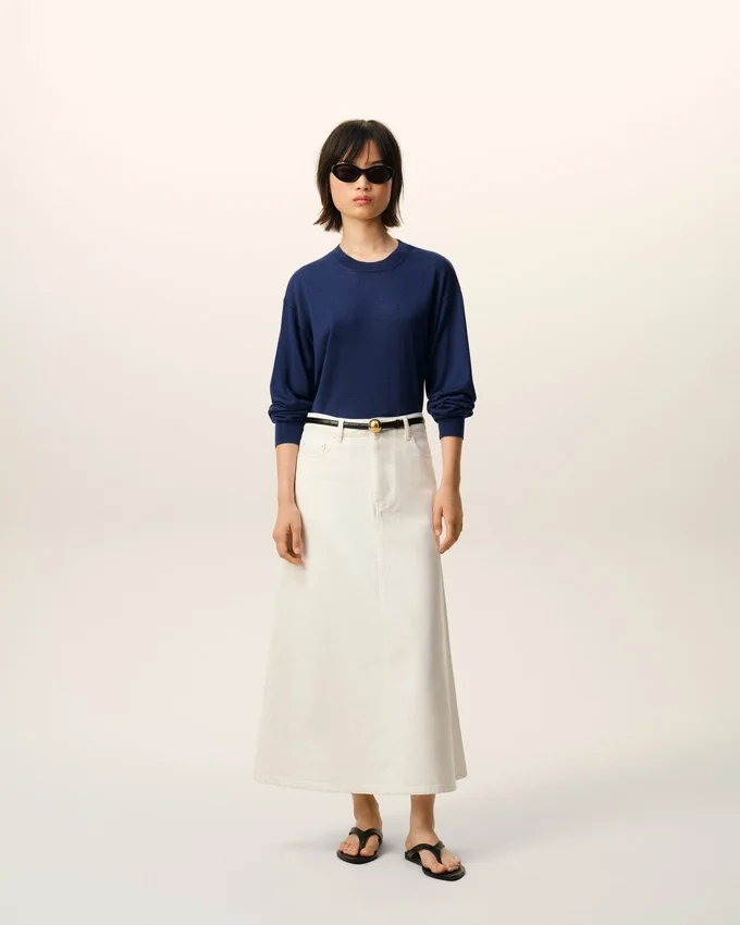 Bleu Thin Wool Crewneck Ami De Coeur Sweater Bleu Thin Wool Crewneck Ami De Coeur Sweater