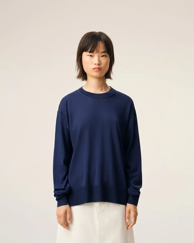 Bleu Thin Wool Crewneck Ami De Coeur Sweater Bleu Thin Wool Crewneck Ami De Coeur Sweater
