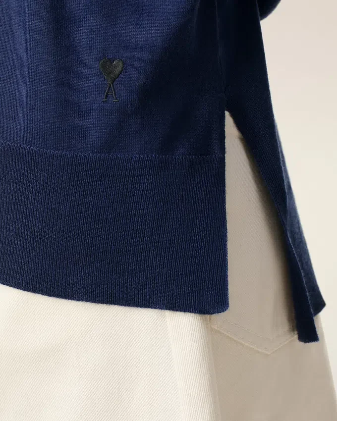 Bleu Thin Wool Crewneck Ami De Coeur Sweater Bleu Thin Wool Crewneck Ami De Coeur Sweater