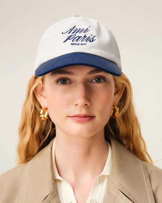 Blue and White Bicolor Cotton Ami Paris Cap Blue and White Bicolor Cotton Ami Paris Cap