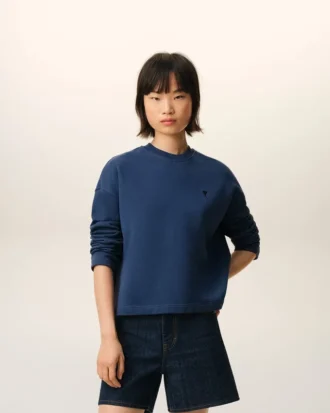 Blue Cotton Ami De Coeur Cropped Sweatshirt
