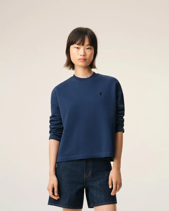 Blue Cotton Ami De Coeur Cropped Sweatshirt Blue Cotton Ami De Coeur Cropped Sweatshirt