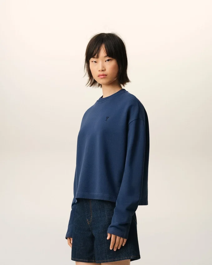 Blue Cotton Ami De Coeur Cropped Sweatshirt Blue Cotton Ami De Coeur Cropped Sweatshirt