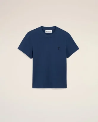 Blue Cotton Ami De Coeur Cropped T-Shirt