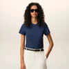 Blue Cotton Ami De Coeur Cropped T-Shirt