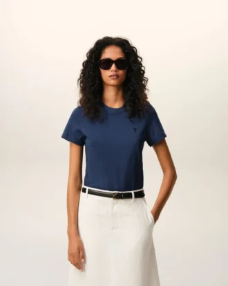 Blue Cotton Ami De Coeur Cropped T-Shirt
