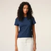 Blue Cotton Ami De Coeur Cropped T-Shirt