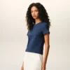 Blue Cotton Ami De Coeur Cropped T-Shirt