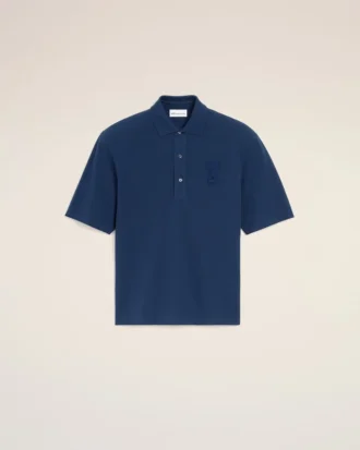 Blue Cotton Ami De Coeur Knitted Patch Polo