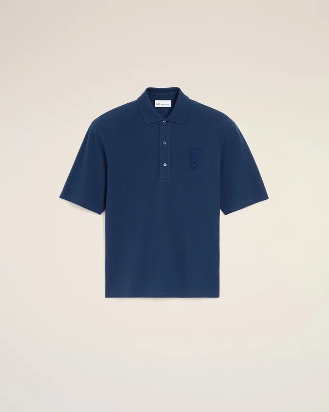 Blue Cotton Ami De Coeur Knitted Patch Polo Blue Cotton Ami De Coeur Knitted Patch Polo