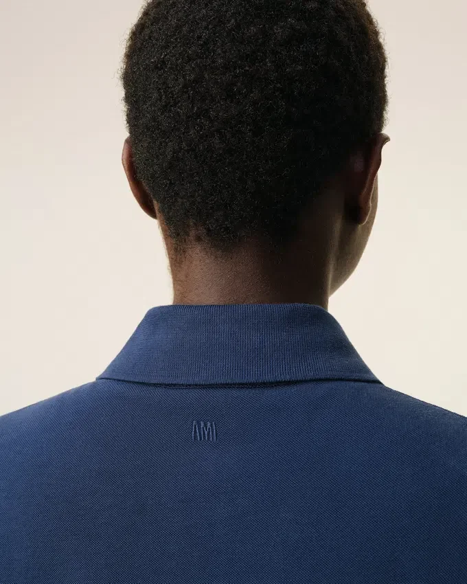 Blue Cotton Ami De Coeur Knitted Patch Polo Blue Cotton Ami De Coeur Knitted Patch Polo