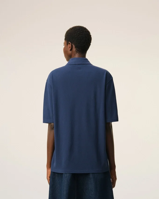 Blue Cotton Ami De Coeur Knitted Patch Polo Blue Cotton Ami De Coeur Knitted Patch Polo