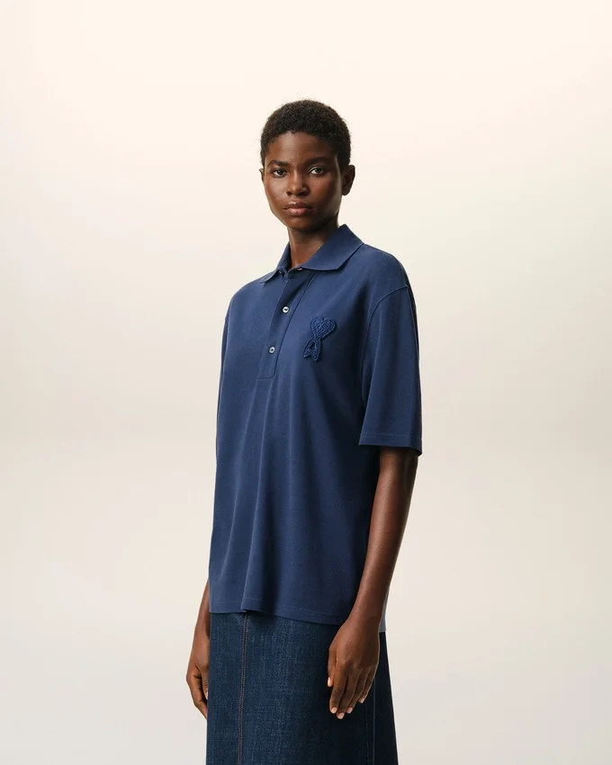 Blue Cotton Ami De Coeur Knitted Patch Polo Blue Cotton Ami De Coeur Knitted Patch Polo