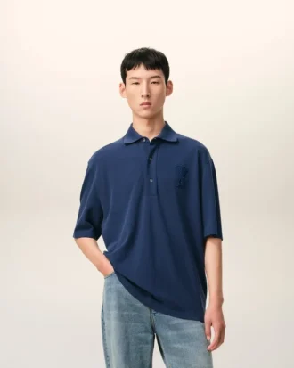 Blue Cotton Ami De Coeur Knitted Patch Polo