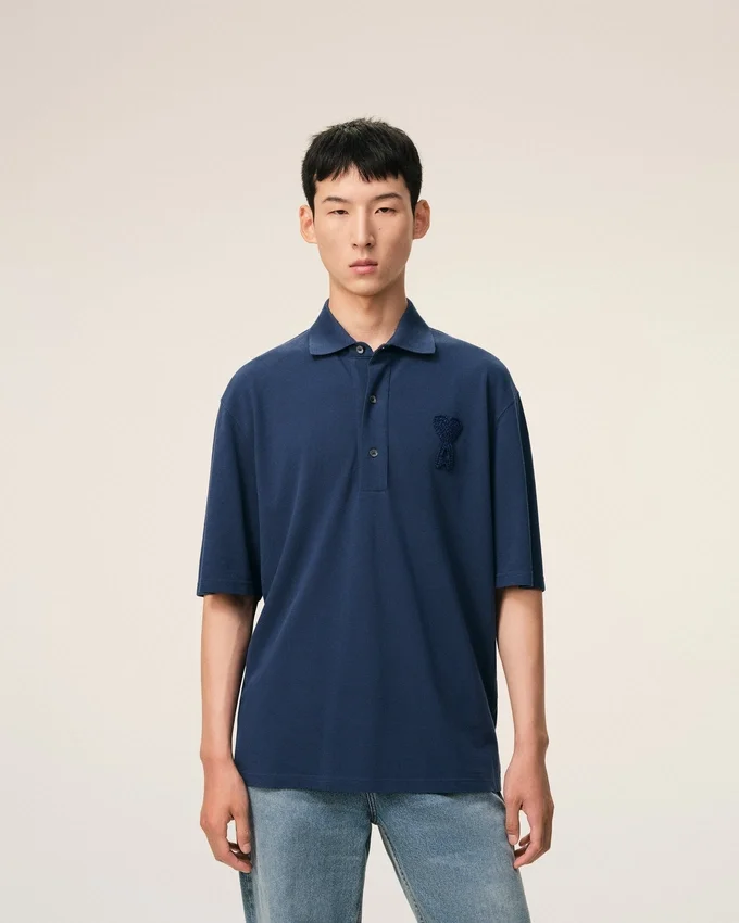 Blue Cotton Ami De Coeur Knitted Patch Polo Blue Cotton Ami De Coeur Knitted Patch Polo