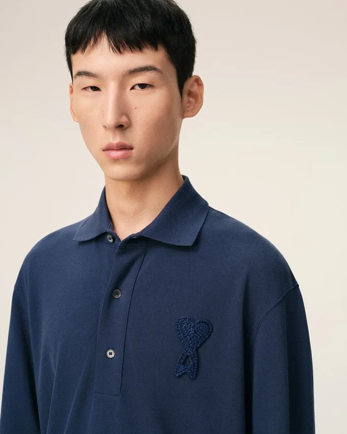Blue Cotton Ami De Coeur Knitted Patch Polo Blue Cotton Ami De Coeur Knitted Patch Polo