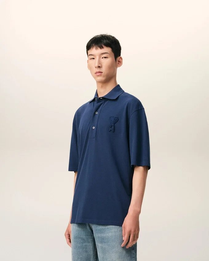 Blue Cotton Ami De Coeur Knitted Patch Polo Blue Cotton Ami De Coeur Knitted Patch Polo