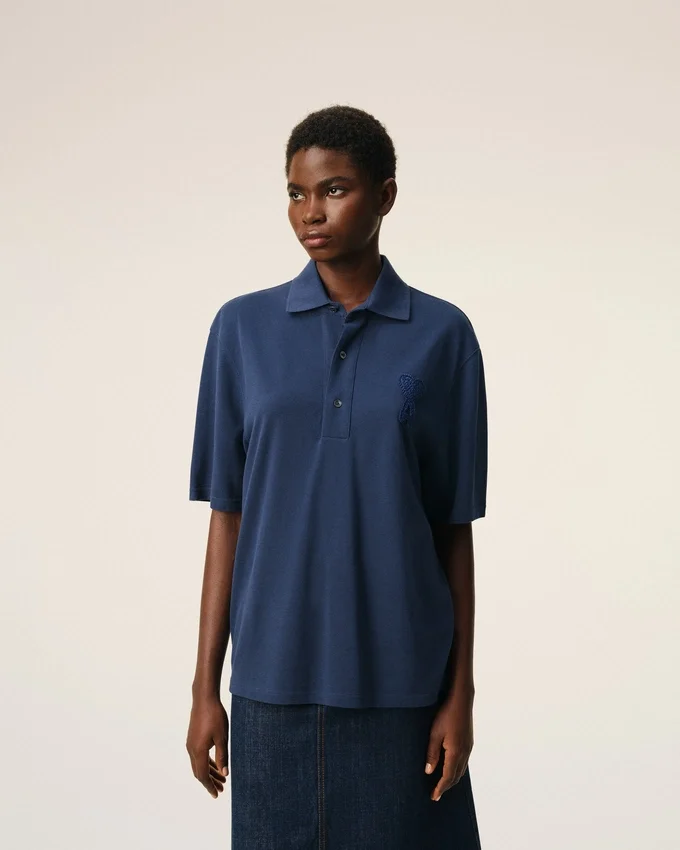 Blue Cotton Ami De Coeur Knitted Patch Polo Blue Cotton Ami De Coeur Knitted Patch Polo