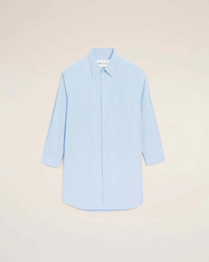 Blue Cotton Ami De Coeur Wide Shirt Dress Blue Cotton Ami De Coeur Wide Shirt Dress