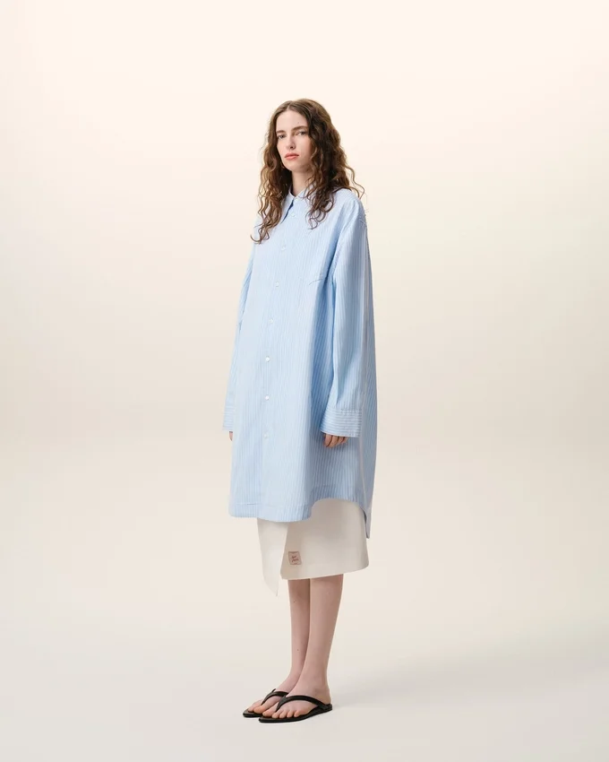 Blue Cotton Ami De Coeur Wide Shirt Dress Blue Cotton Ami De Coeur Wide Shirt Dress