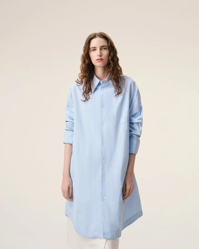 Blue Cotton Ami De Coeur Wide Shirt Dress Blue Cotton Ami De Coeur Wide Shirt Dress