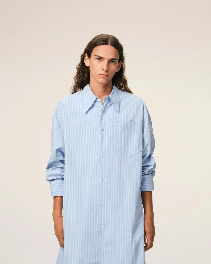 Blue Cotton Ami De Coeur Wide Shirt Dress Blue Cotton Ami De Coeur Wide Shirt Dress