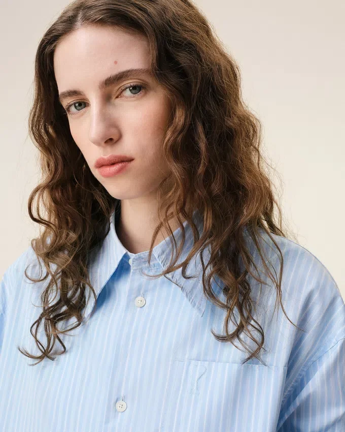 Blue Cotton Ami De Coeur Wide Shirt Dress Blue Cotton Ami De Coeur Wide Shirt Dress