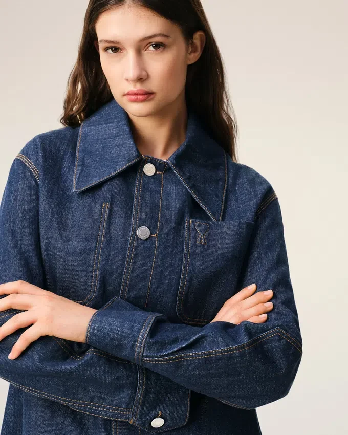 Blue Cotton Ami De Coeur Worker Overshirt Blue Cotton Ami De Coeur Worker Overshirt