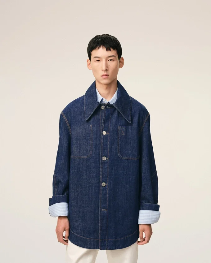 Blue Cotton Ami De Coeur Worker Overshirt Blue Cotton Ami De Coeur Worker Overshirt