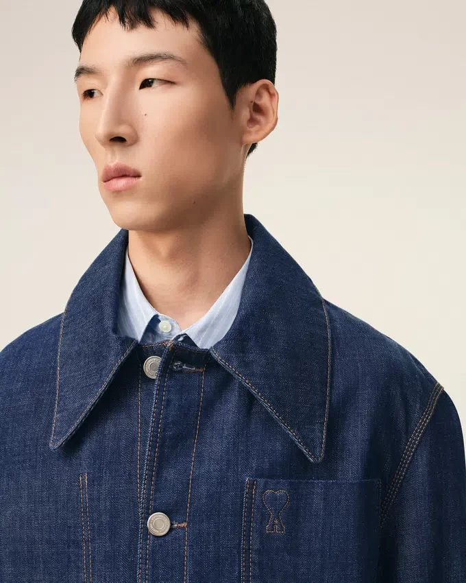 Blue Cotton Ami De Coeur Worker Overshirt Blue Cotton Ami De Coeur Worker Overshirt