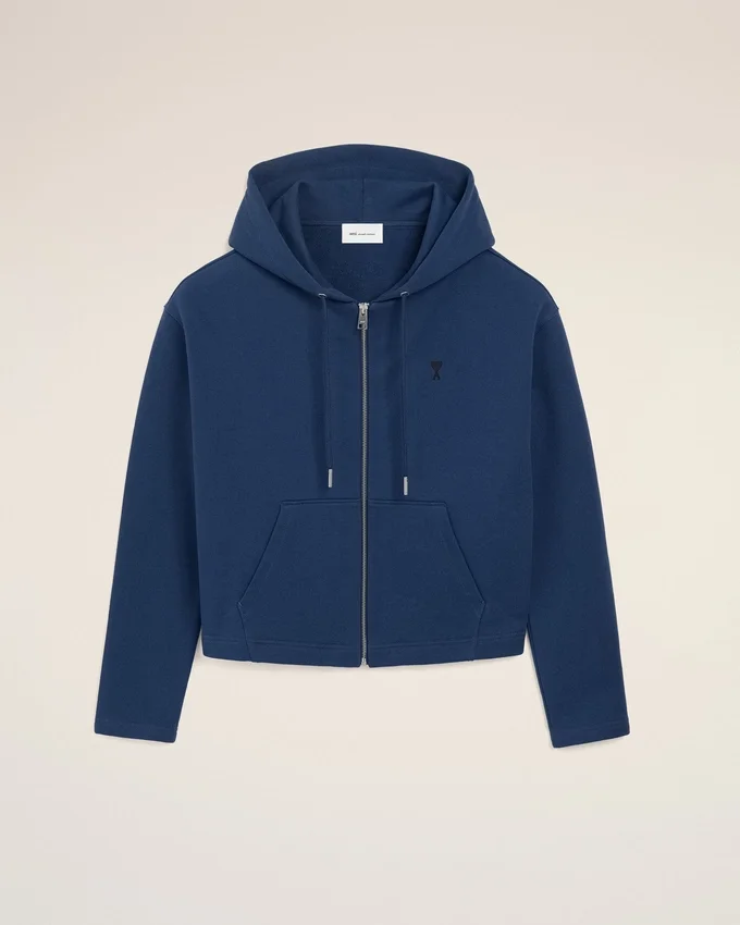 Blue Cotton Ami De Coeur Zipped Hoodie Blue Cotton Ami De Coeur Zipped Hoodie