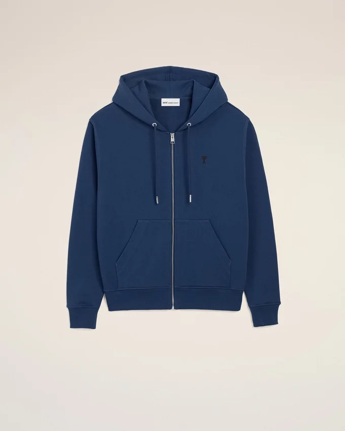 Blue Cotton Ami De Coeur Zipped Hoodie Blue Cotton Ami De Coeur Zipped Hoodie