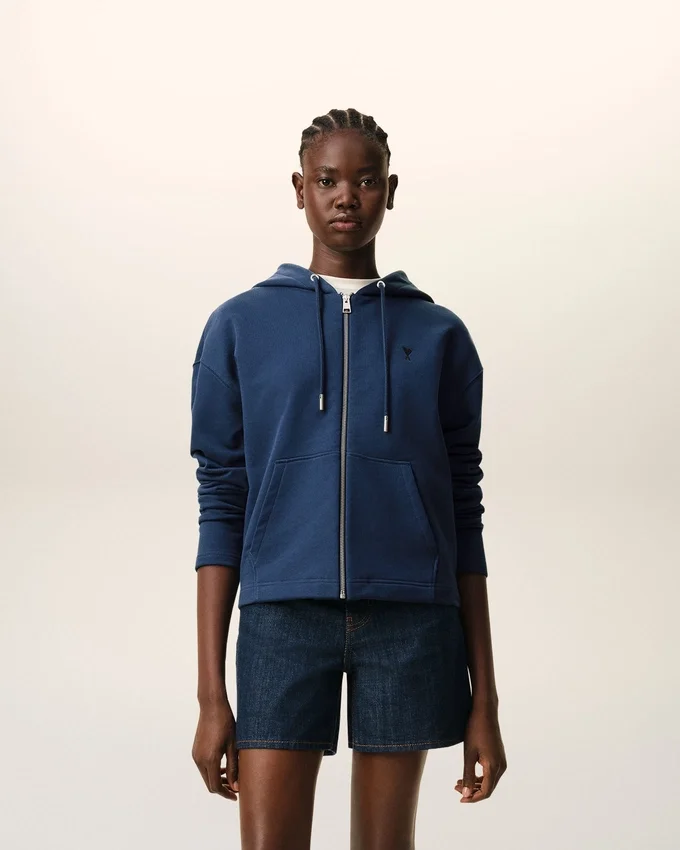 Blue Cotton Ami De Coeur Zipped Hoodie Blue Cotton Ami De Coeur Zipped Hoodie