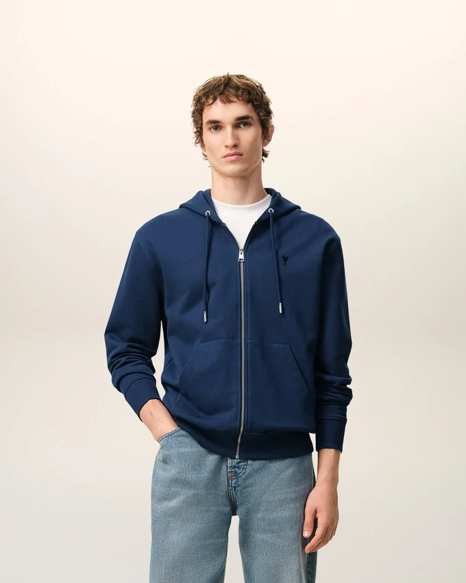 Blue Cotton Ami De Coeur Zipped Hoodie Blue Cotton Ami De Coeur Zipped Hoodie