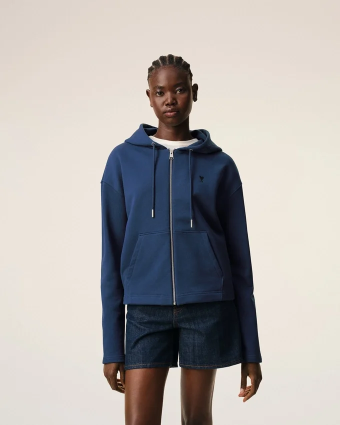 Blue Cotton Ami De Coeur Zipped Hoodie Blue Cotton Ami De Coeur Zipped Hoodie