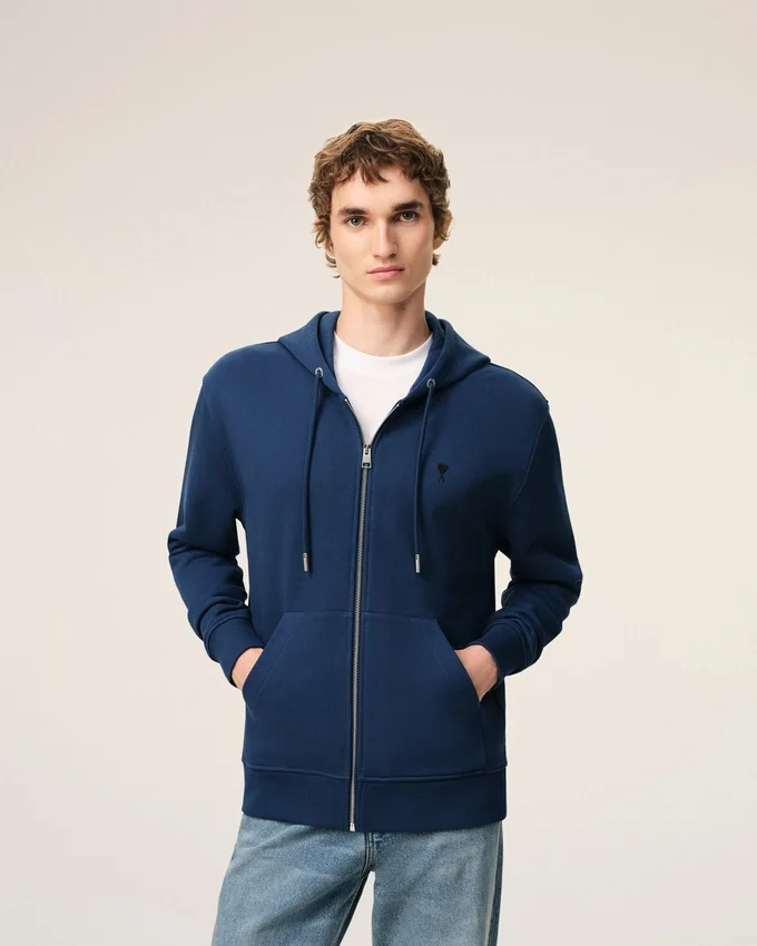 Blue Cotton Ami De Coeur Zipped Hoodie Blue Cotton Ami De Coeur Zipped Hoodie